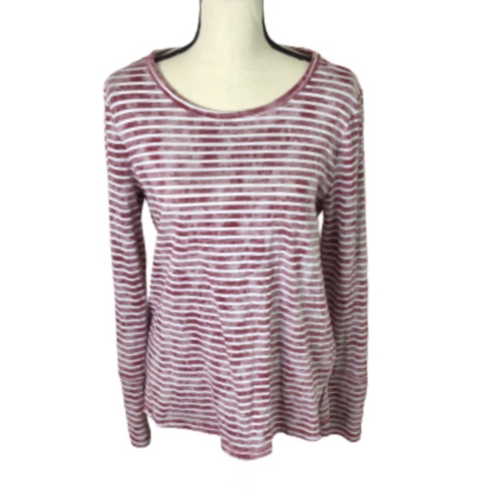 Lucky Brand Lucky Lotus Wine White Watercolor Stripe Thermal Top Large